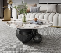 Table basse ronde en marbre réglable de style italien, luxe léger, moderne, haut de gamme, petite taille, pour salon, avec plateau en marbre et base en acier inoxydable.