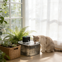 Bols pour chats silencieux 25 dB en plastique durable et acier inoxydable, capacité 2 L, acier inoxydable 304, filtre multicouche 3 modes, automatique et écologique