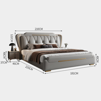 Lit moderne confortable et moelleux avec tête de lit capitonnée en similicuir, en bois de pin, plateforme double avec rangement, chambre à coucher de luxe