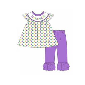 Conjunto de Ropa para Niña Pequeña RTS Boutique Mardi Gras con Estampado de Donuts, Bordado, Transpirable, Informal, Bonito, Camiseta Tipo Túnica con Volantes y Leggings - Product Image 3