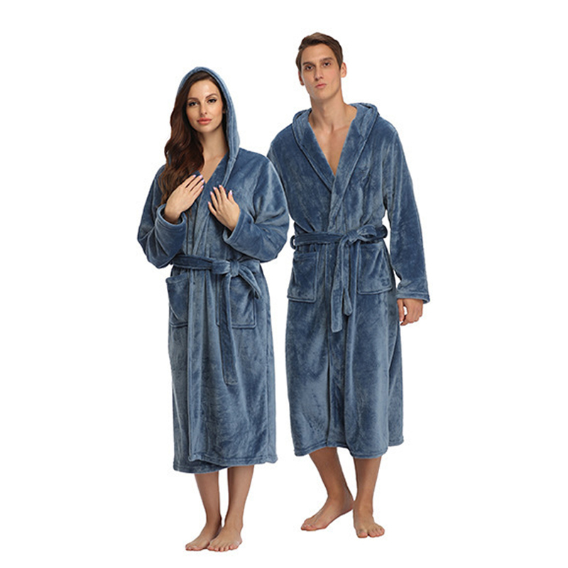 Wholesale Flannel 100% Polyester Soft Blank Logo Bath Robe Set Long Sleeve Oversized Unisex Bathrobe