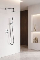 Ensemble de douche mural en acier inoxydable doré brossé avec mitigeur à cartouche céramique, fonction pluie et massage, pour usage hôtelier