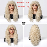 Perruque synthétique longue bouclée blond doré clair, brun, noir avec frange, en fibre résistante à la chaleur, pour usage quotidien, fibre haute température