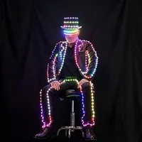 Kostum LED Warna-warni Pakaian Menyala dengan Topi Baju Bercahaya untuk Bar Klub Malam Pertunjukan Panggung Tari
