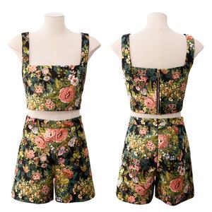 ชุดเซ็ตเสื้อสายเดี่ยวซิปผ้าทอแจ็คการ์ดเนื้อแ<span class=keywords><strong>น</strong></span>่นแบบใหม่ปี 2025 <span class=keywords><strong>ราคา</strong></span>โรงงาน พร้อมกางเกงขาสั้<span class=keywords><strong>น</strong></span>ผ้าทอสำหรับผู้หญิง - Product Image 2