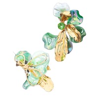 Boucles d'oreilles clous 2026 tendance, élégantes et simples, en métal vert, motif fleur, grandes feuilles abstraites, corail irrégulier, pétales en résine pour femme