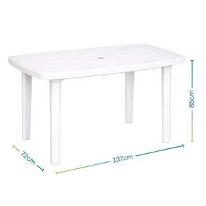 Tavolo da Giardino in Plastica Bianca 137x85x72 Cm con Foro per Ombrellone per Uso Esterno - Product Image 2