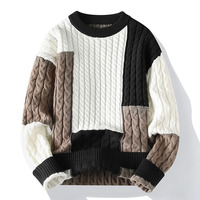 Pull en tricot jacquard vintage pour homme, coupe ample, motif géométrique rétro, pull décontracté chaud en polyester pour l'hiver