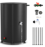 Réservoir d'eau de pluie pliable de 53 gallons en PVC noir uni avec revêtement en maille, système portable de récupération d'eau de pluie avec robinet