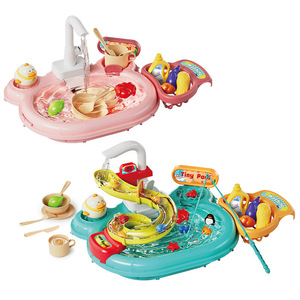 Table de cuisine et de lavage de vaisselle électrique 2-en-1 pour enfants, ensemble de jeu aquatique, jouet de pêche en plastique ABS haute simulation pour unisexe - Product Image 1