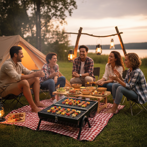 Barbecue de jardin portable en acier robuste, mini-barbecue fumoir double face pour camping <span class=keywords><strong>et</strong></span> extérieur - Product Image 3