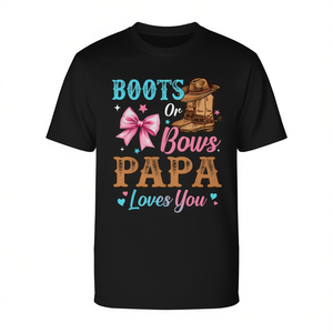 Maglietta a maniche lunghe per la famiglia con stampa Boots Or Bows Papa Loves You Gender Reveal - Product Image 2