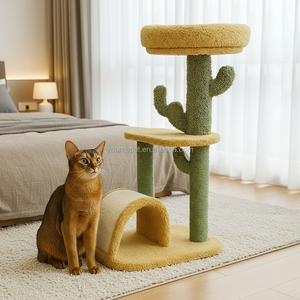 Arbre à chat en contreplaqué de style moderne YOUME avec tunnel, surface de grattage arquée, jeu interactif, certifié ISO et BSCI - Product Image 2