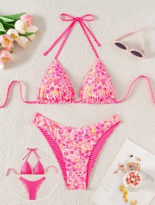 Maillot de bain bikini sexy rayé européen et américain à lacets pour femme, idéal pour la plage et les sources chaudes - Product Image 1