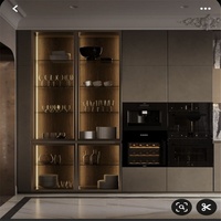 Meuble de cuisine moderne de haute qualité en contreplaqué, panneau de particules et MDF, avec robinet, évier, charnières à fermeture amortie, panier de tiroir et porte, pour appartement et villa