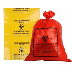 Sacchetto della spazzatura per lo smaltimento dei rifiuti sanitari a rischio biologico in plastica spessa resistente ad alta puntura gialla rossa