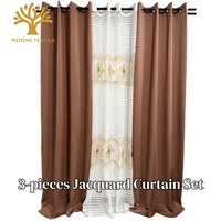 Ensemble de rideaux jacquard à œillets 3 pièces pour appartement, occultation élevée, style moderne, prêt à poser, multi-scènes, vente en gros mondiale