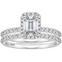 Ensemble de bagues assorties pour couple en zircon cubique taille émeraude 2 carats, argent sterling 925 plaqué or, halo, bijoux de promesse pour femmes
