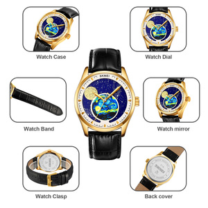 Montre pour homme inspirée de la nuit étoilée de Van Gogh, cadran artistique avec phases lunaires, montre à quartz étanche avec bracelet en cuir - Product Image 2