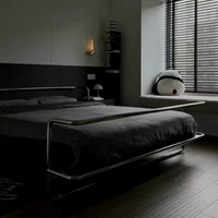 Lit en acier inoxydable de style industriel vintage luxueux, cadre de lit en fer forgé simple pour chambre principale, appartement, hôtel, maison