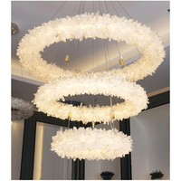 Lustre en pierre naturelle cristal de roche à 3 cercles pendentif pour entrée anneau rond lustre en cristal de pierre de quartz naturel
