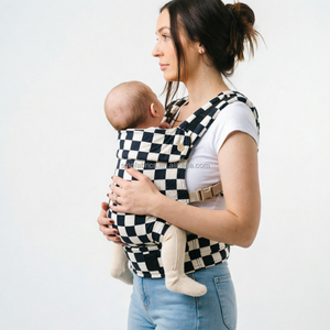 Porte-bébé portable en coton et lin jacquard, style pied-de-poule, écharpe réglable, respirant et multifonctionnel - Product Image 3