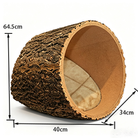 Lit pour chat en tronc d'arbre creux en chêne naturel, grande taille, coussin en peluche doux amovible, cachette rustique pour animaux de compagnie d'intérieur
