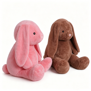 Set de Peluches de Conejo de Orejas Largas, Color Rosa y Marrón Chocolate, Personalizado – Conejos de Peluche Suaves con Nariz de Corazón - Product Image 2