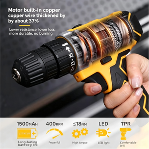 Cordless Drill 20V Li-Ion Variable Speed Reversible 50Nm <b>Torque</b> 38mm Drilling With Bits <b>Set</b> - Product Image 5