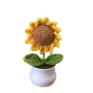 Bouquet de fleurs artificielles tissées à la main en laine, crochetsées, lys de la <span class=keywords><strong>vallée</strong></span> et tournesol en pot, décoration d'intérieur, cadeau - Product Image 5