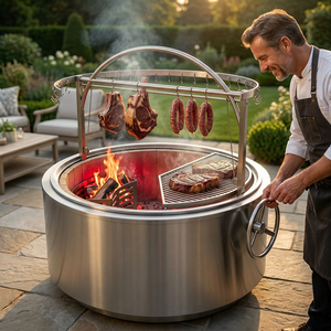 <span class=keywords><strong>Parrilla</strong></span> Redonda Argentina Tipo Gaucho Patagónico con Ganchos para Colgar Carne, Accesorios para Barbacoa, Cocina al Aire Libre - Product Image 1
