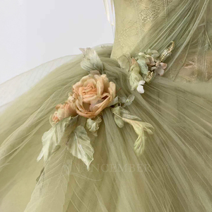 Robe de bal vert sauge Nt85 avec accessoires floraux, décolleté cœur, dos corset, grande taille Jancember - Product Image 5