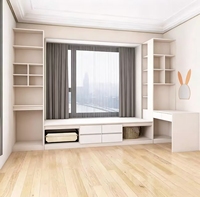Bureau et étagère en bois personnalisables, style moderne, avec rangement intégré pour baie vitrée, idéal pour salon, chambre ou petit appartement