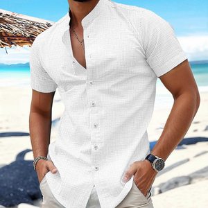 <span class=keywords><strong>Camicia</strong></span> estiva da uomo in tinta unita con colletto a maniche corte <span class=keywords><strong>camicia</strong></span> da spiaggia Casual in <span class=keywords><strong>lino</strong></span> di cotone - Product Image 2