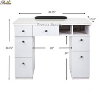 Tables de manucure roulantes portables Deluxe White & Gold Nail Workstation avec lampe UV