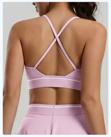 Soutien-gorge de sport pour femme à col en V profond, dos croisé, à rayures contrastées, avec coussinets amovibles, dos élégant, pour fitness, yoga, tennis
