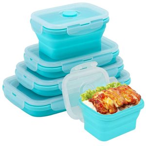 Ensemble de 4 boîtes à lunch pliables en silicone portables <span class=keywords><strong>pour</strong></span> l'extérieur, résistantes à la chaleur, <span class=keywords><strong>pour</strong></span> le stockage des aliments, <span class=keywords><strong>pour</strong></span> <span class=keywords><strong>les</strong></span> voyages, <span class=keywords><strong>couverts</strong></span> inclus - Product Image 1