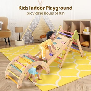 Structure d'escalade en bois avec toboggan et échelle pour enfants de 4 à 6 ans, structure de jeu éducative Montessori, formes géométriques - Product Image 5
