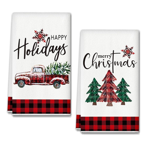 Serviettes de cuisine en coton tissé en gros, blanches, en sac de farine |   Fabrication OEM de motifs de Noël imprimés numériquement personnalisés et écologiques - Product Image 1