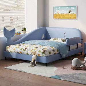 Cama infantil moderna con diseño de ballena de dibujos animados y barandillas cama individual estilo princesa para niños y niñas con almacenamiento - Product Image 4