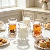 Ensemble de tasses à café en verre transparent avec soucoupes et poignées, idéal pour l'espresso, le latte et la vaisselle de table pour la maison ou le café – Vente chaude