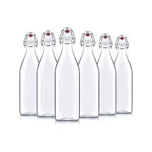 Botella de Vidrio Cuadrada Transparente de 250 ml, 500 ml, 1 L para Agua o Vino con Tapón de Rosca - Product Image 1