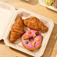 Contenants alimentaires jetables en gros, boîte bento verrouillable, boîte à burger biodégradable en pulpe pour croissant et gâteau