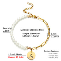 Femmes Filles Perle Bijoux En Acier Inoxydable Imité Perle Chaîne 26 Lettre Alphabet Initiale Nom Bracelet
