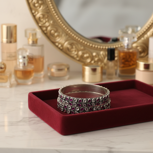 Diseño tradicional elegante 925 Brazaletes de plata Piedras púrpuras y blancas de doble tono con motivo de hoja Estilo clásico - Product Image 3