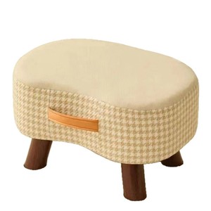 Small <b>Stool</b> With Checkered Fabric And Wooden <b>Legs</b> For Living Room Or Bedroom Use Stackable Design For Home Furniture - Product Image 5