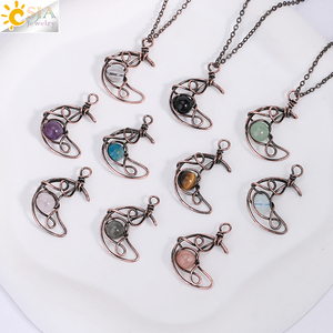 CSJA grosir buatan tangan kawat tembaga dibungkus batu alam bulat manik batu permata kristal bulan sabit kalung perhiasan wanita H170 - Product Image 4