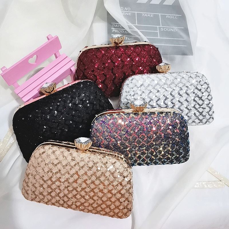 online retailer bag trendy bag 2025 Gold Glitter Sequins Woman Pochette  Femme Popular Bridal Party Wedding Foldable Evening Clutch Bag Chic Fabric 