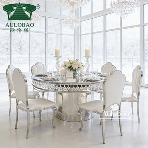 Luxurious Silver Stainless Steel Glass Top Round Wedding <b>Dining</b> <b>Table</b> - Product Image 3