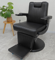 Fauteuil de barbier inclinable noir de luxe classique moderne avec pompe hydraulique pour salon de coiffure